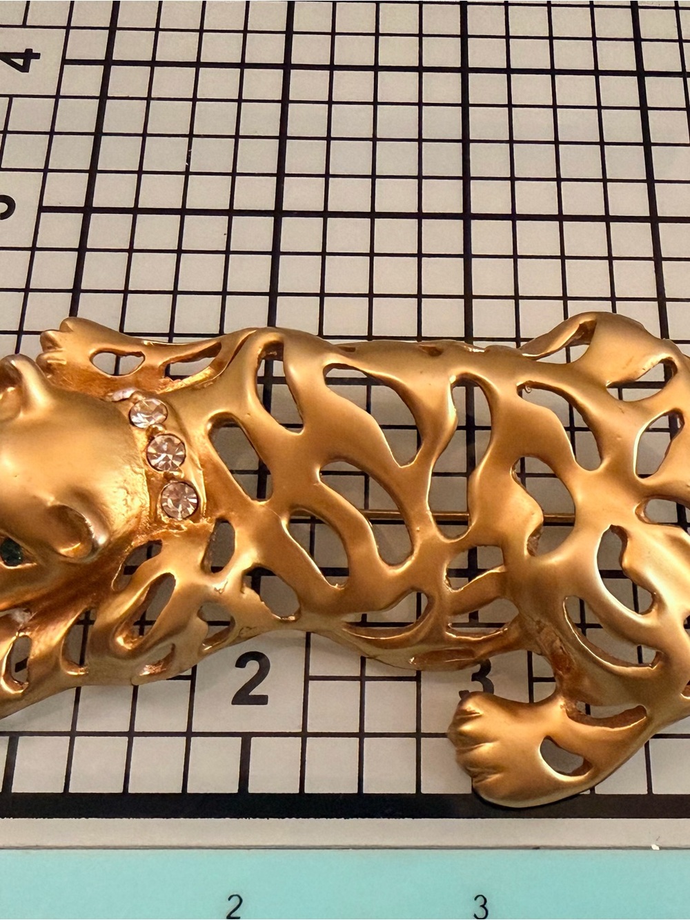 Gold-tone Lion Brooch with Rhinestone Collar